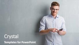  Presentation with young grey maine coon cat - Cool new PPT theme with mobile dental - young redhead man over grey backdrop and a  colored foreground