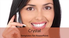  Presentation with phone - Audience pleasing presentation theme consisting of mobile dental - young smiling woman calling backdrop and a  colored foreground