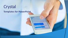  Presentation with smart - Audience pleasing presentation theme consisting of mobile device - man using smart phone texting backdrop and a sky blue colored foreground