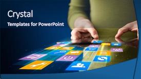  Presentation with tablet - Amazing theme having mobile digital technology - hand holding tablet device backdrop and a navy blue colored foreground