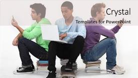  Presentation with teenagers - PPT theme having learning mobile - teenagers sat together background and a lemonade colored foreground