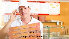  Presentation with food order - Slides with mobile food - man holding several pizza boxes background and a coral colored foreground