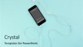  Presentation with treble clef teal color - Colorful slide deck enhanced with cable free - smartphone with earphones on color backdrop and a cool aqua colored foreground