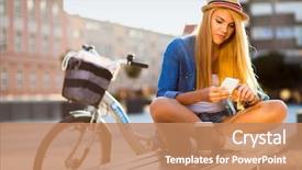  Presentation with cheerful stylish city girl using - PPT theme consisting of smart cities free - young stylish woman background and a coral colored foreground