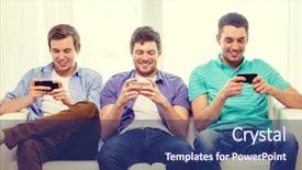  Presentation with mobile games - Colorful slide set enhanced with mobile games - friendship technology and home concept backdrop and a ocean colored foreground