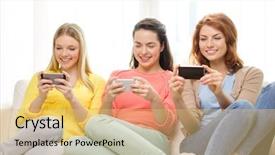  Presentation with mobile games - Presentation featuring mobile games - friendship technology and internet concept background and a yellow colored foreground