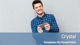  Presentation with arabic music arab man playing - Slides with mobile games - funny man laughing while playing background and a teal colored foreground