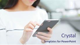  Presentation with mobile use - Amazing theme having mobile games - woman use of smart phone backdrop and a sky blue colored foreground