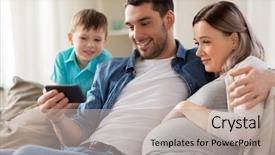  Presentation with pregnant mother - Audience pleasing slide deck consisting of mobile generations - family pregnancy and technology concept backdrop and a light gray colored foreground