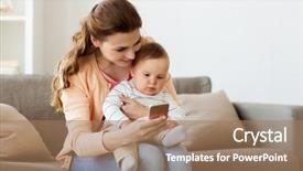  Presentation with mobile technology - PPT theme with mobile generations - family technology and motherhood concept background and a coral colored foreground