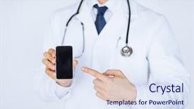  Presentation with mobile health - Colorful PPT theme enhanced with employee id card - personal badge raster icon backdrop and a  colored foreground.