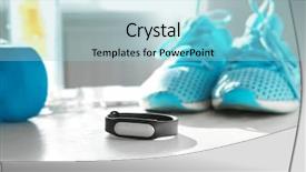 Presentation with mobile health - PPT theme having mobile health - fitness tracker and equipment background and a light blue colored foreground