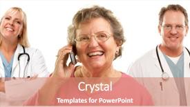  Presentation with mobile health - Slide set having mobile health - happy senior woman using cell background and a coral colored foreground