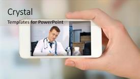  Presentation with consulting - PPT theme having mobile health - healthcare online consulting concept background and a coral colored foreground