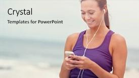  Presentation with sporty - Beautiful slide set featuring mobile health - sporty young woman with earphones backdrop and a white colored foreground