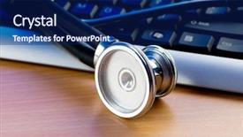  Presentation with digital health - PPT theme enhanced with mobile health - stethoscope and keyboard illustrating concept background and a navy blue colored foreground