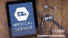  Presentation with mobile health - Amazing PPT theme having mobile health - tablet-pc on doctor table concept backdrop and a tawny brown colored foreground