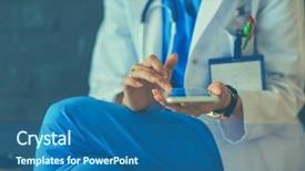  Presentation with mobile health - Slide set consisting of mobile health - young woman doctor sitting background and a ocean colored foreground