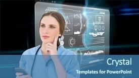  Presentation with mobile health - Presentation consisting of mobile health - young woman doctor thinking background and a teal colored foreground
