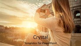  Presentation with woman world - Theme with mobile history - woman tourist selfie with phone background and a  colored foreground