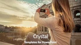  Presentation with woman world - PPT theme with mobile history - woman tourist selfie with phone background and a tawny brown colored foreground