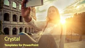  Presentation with woman world - Colorful slide deck enhanced with mobile history - woman tourist selfie with phone backdrop and a  colored foreground