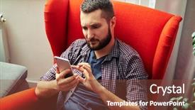  Presentation with unique red chair - Cool new presentation with mobile home - serious young man sitting backdrop and a  colored foreground