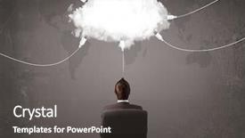  Presentation with transfer - Audience pleasing presentation theme consisting of mobile interface - young man looking at cloud backdrop and a dark gray colored foreground