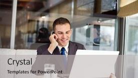  Presentation with internet cafe - Audience pleasing presentation design consisting of mobile internet - businessman sitting at table backdrop and a light gray colored foreground