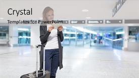  Presentation with airport - PPT theme consisting of mobile iphone - young female passenger background and a light gray colored foreground