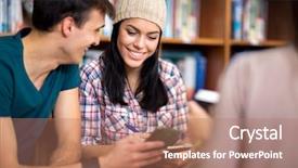  Presentation with brain and cell phone radiation - PPT theme with mobile library - couple of beautiful young classmates background and a coral colored foreground