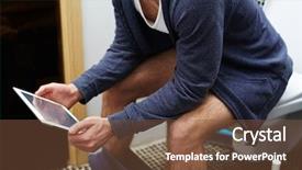  Presentation with lte mobile coverage 4g network - Colorful PPT layouts enhanced with mobile man sitting in lavatory backdrop and a  colored foreground