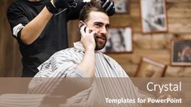  Presentation with speaking - PPT layouts enhanced with mobile-man-speaking-on-cellphone background and a coral colored foreground