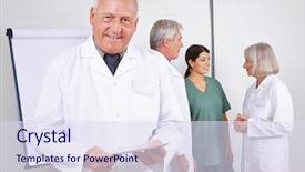  Presentation with meeting a doctor - Colorful presentation design enhanced with mobile medical - doctor with tablet computer backdrop and a  colored foreground