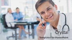  Presentation with medical smiling doctor - Colorful theme enhanced with mobile medical - smiling doctor calling while his backdrop and a light blue colored foreground