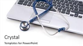  Presentation with medical technology - Presentation theme having mobile medical technology - stethoscope and computer with space background and a white colored foreground