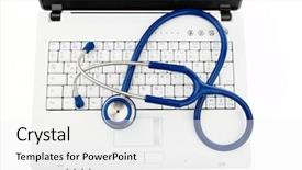  Presentation with medical laptop - Colorful presentation theme enhanced with mobile medical technology - stethoscope on laptop computer security backdrop and a white colored foreground