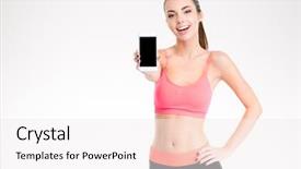  Presentation with young woman diagnosis of sti - Slide deck having mobile monitor - attractive cheerful young fitness woman background and a sky blue colored foreground