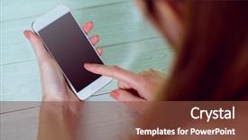  Presentation with ventilation home - Slide deck with mobile monitor - casual woman using her smartphone background and a tawny brown colored foreground