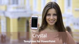  Presentation with weight loss woman showing - Amazing PPT layouts having mobile monitor - young beautiful brunette woman showing backdrop and a  colored foreground