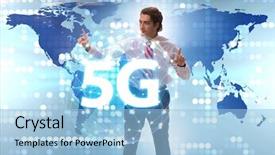  Presentation with internet of things iot concept - Colorful PPT theme enhanced with mobile network lte - 5g internet concept with businessman backdrop and a light blue colored foreground