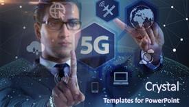  Presentation with internet of things iot concept - PPT layouts having mobile network lte - 5g internet concept with businessman background and a navy blue colored foreground