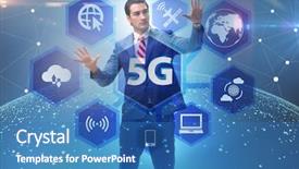  Presentation with internet of things iot concept - Colorful slide set enhanced with mobile network lte - 5g internet concept with businessman backdrop and a teal colored foreground