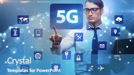  Presentation with mobile network - Slide set featuring mobile network lte - 5g internet concept with businessman background and a teal colored foreground