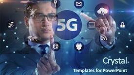  Presentation with mobile network - Presentation design consisting of mobile network lte - 5g internet concept with businessman background and a ocean colored foreground