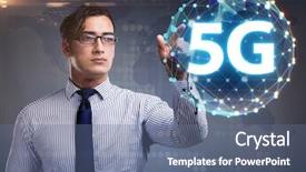  Presentation with mobile network - Colorful presentation enhanced with mobile network lte - 5g internet concept with businessman backdrop and a ocean colored foreground