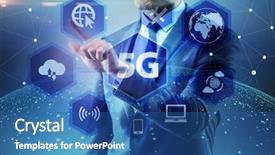  Presentation with mobile network - Colorful presentation enhanced with mobile network lte - 5g internet concept with businessman backdrop and a ocean colored foreground