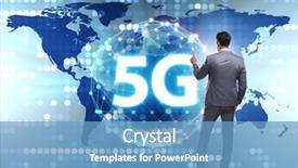  Presentation with mobile network - Slide set having mobile network lte - 5g internet concept with businessman background and a teal colored foreground