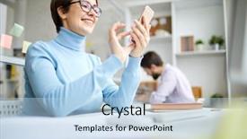  Presentation with reading - PPT theme having mobile office worker reading notification background and a  colored foreground