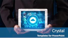  Presentation with healthcare technology internet of things cloud - Slide deck having mobile operating system - hand holding tablet with cloud background and a  colored foreground